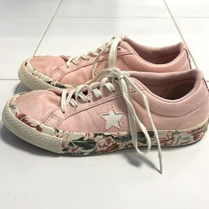 EUC Youth size 4. Converse pink and floral tennis shoes.